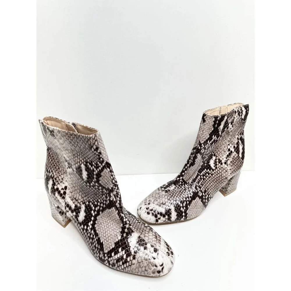 Chinese Laundry Snakeskin Print Block Heel Ankle Boots Grey‎ Black Size 6